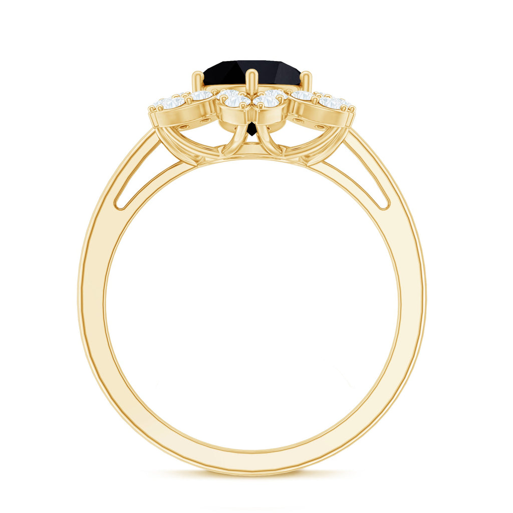 Natural 2.5 Carat Black Spinel Flower Engagement Ring with Diamond