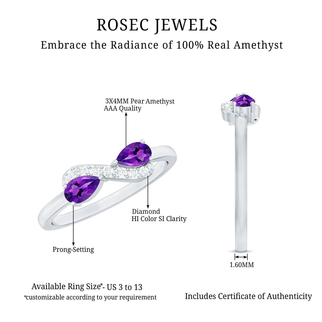 1/2 CT Pear Amethyst Infinity Promise Ring with Diamond