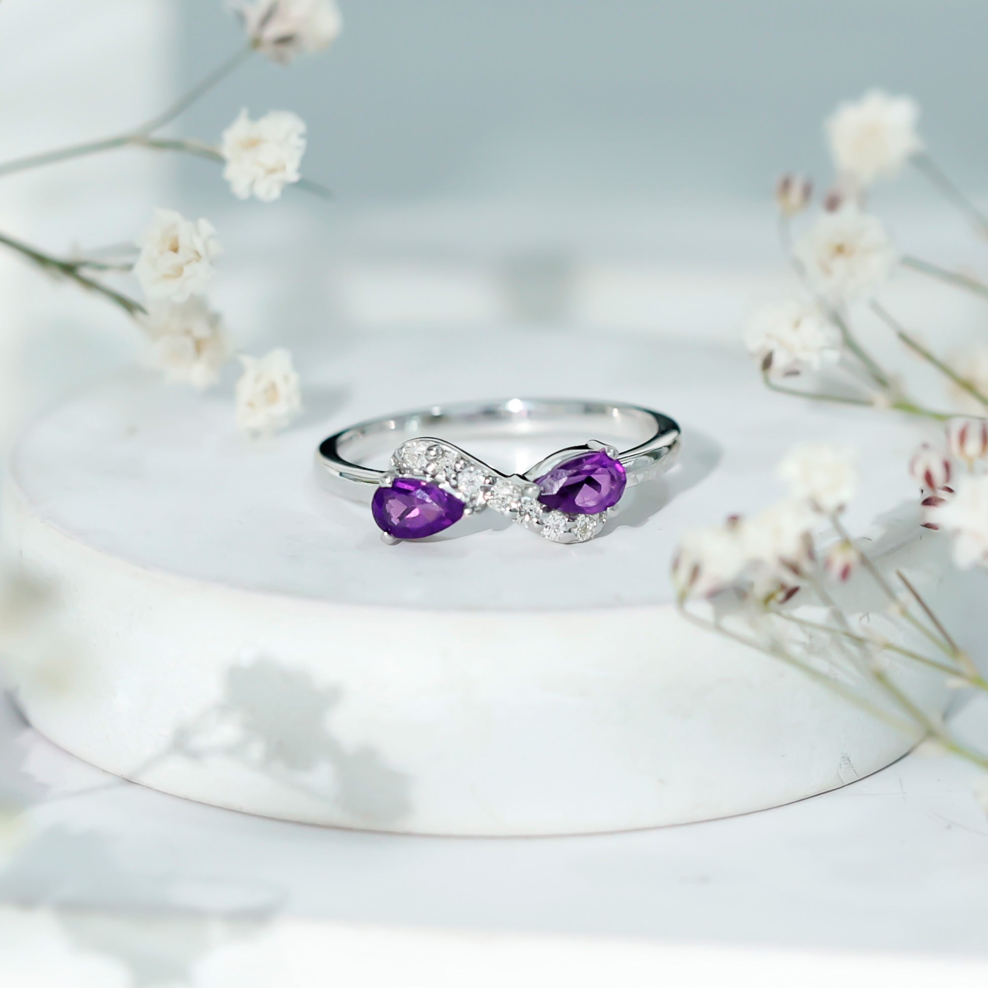 1/2 CT Pear Amethyst Infinity Promise Ring with Diamond