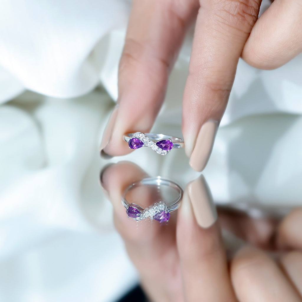 1/2 CT Pear Amethyst Infinity Promise Ring with Diamond