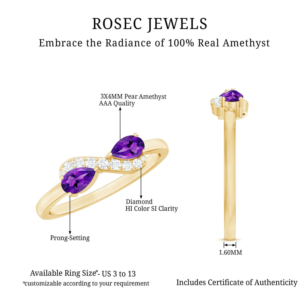 1/2 CT Pear Amethyst Infinity Promise Ring with Diamond