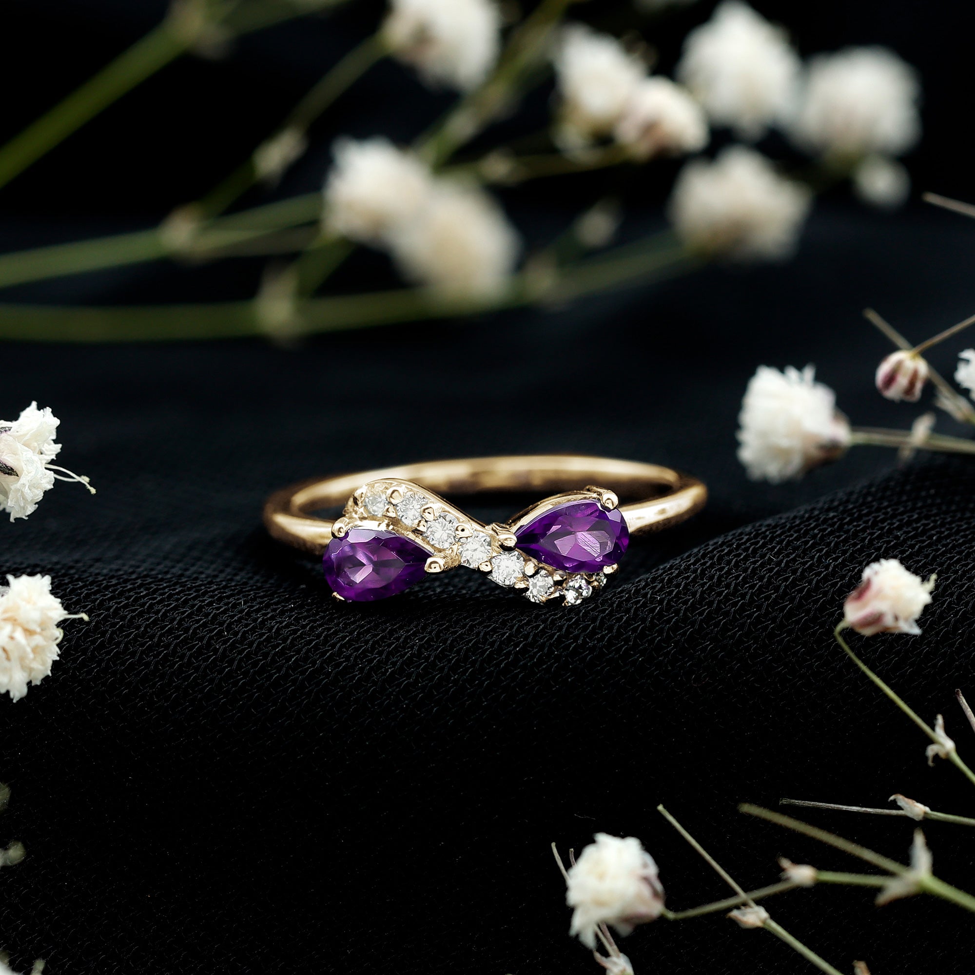 1/2 CT Pear Amethyst Infinity Promise Ring with Diamond