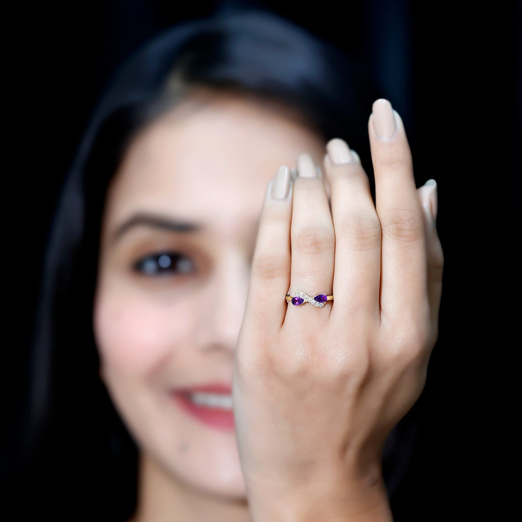 1/2 CT Pear Amethyst Infinity Promise Ring with Diamond