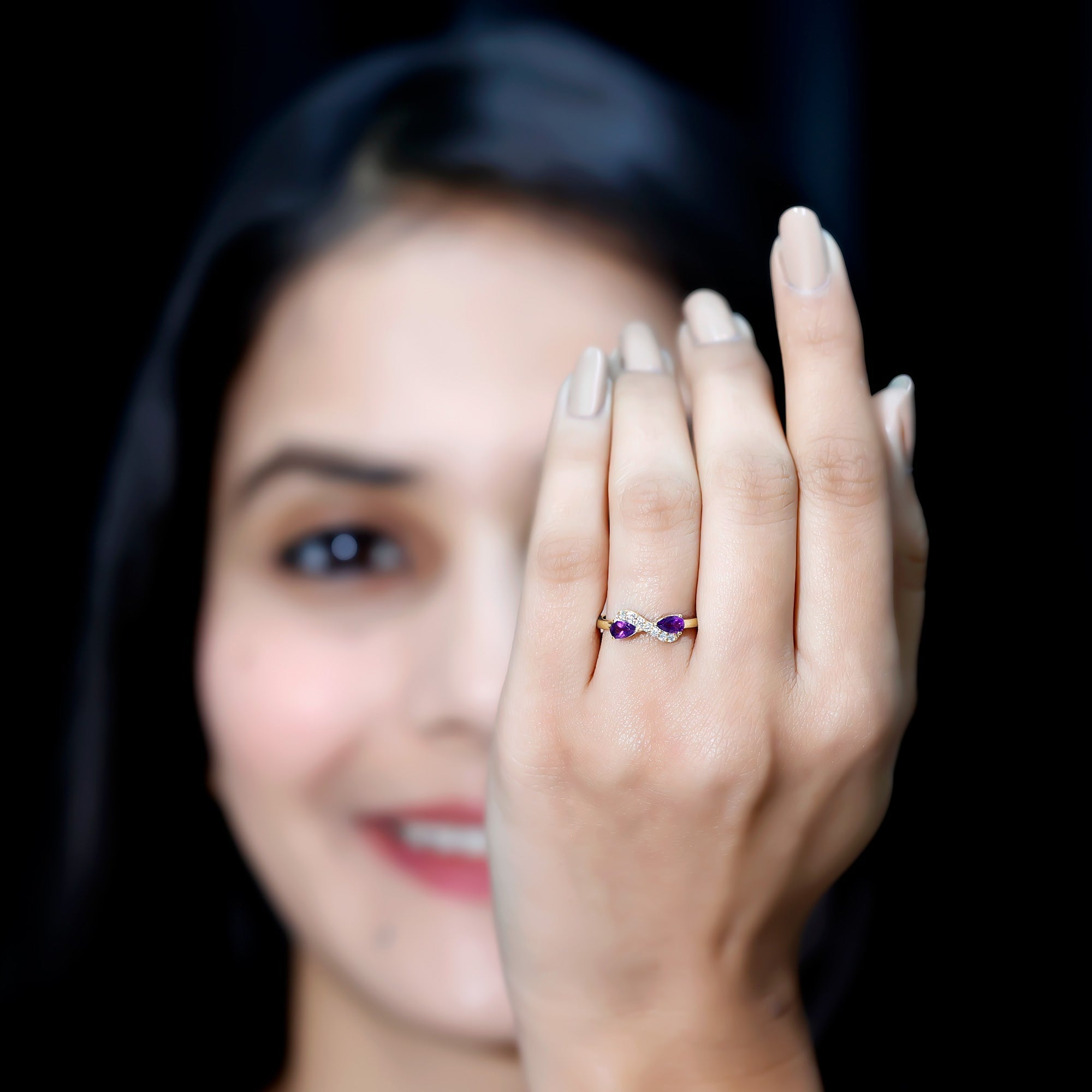 1/2 CT Pear Amethyst Infinity Promise Ring with Diamond