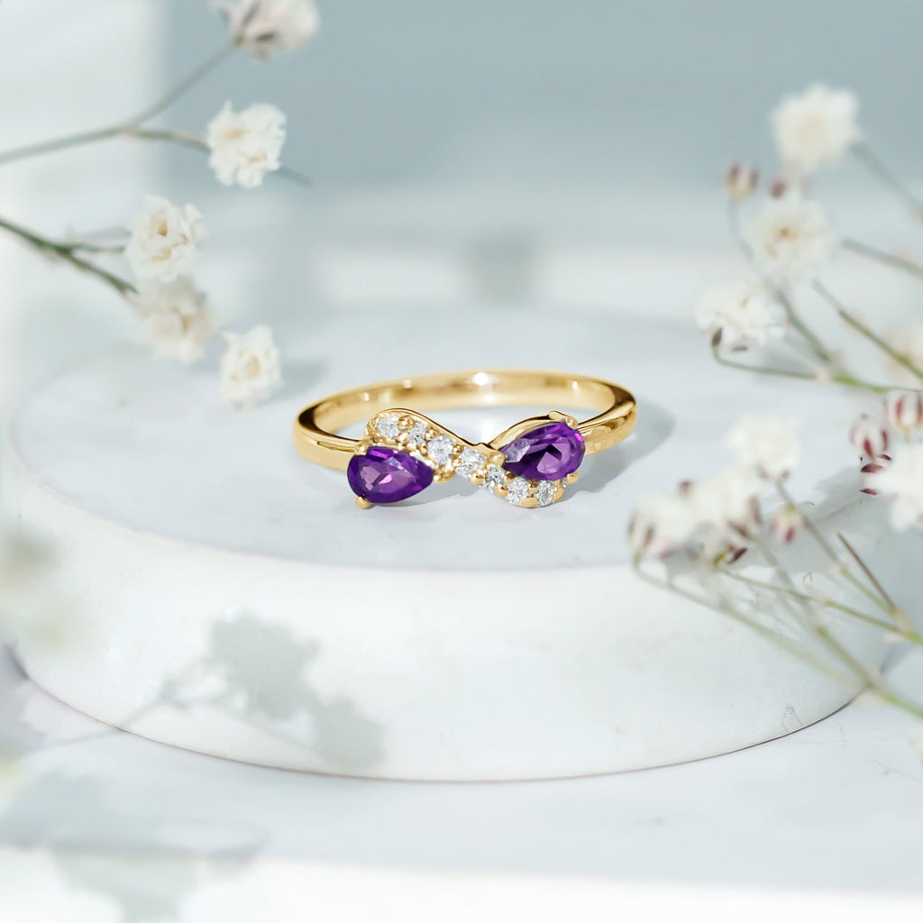 1/2 CT Pear Amethyst Infinity Promise Ring with Diamond