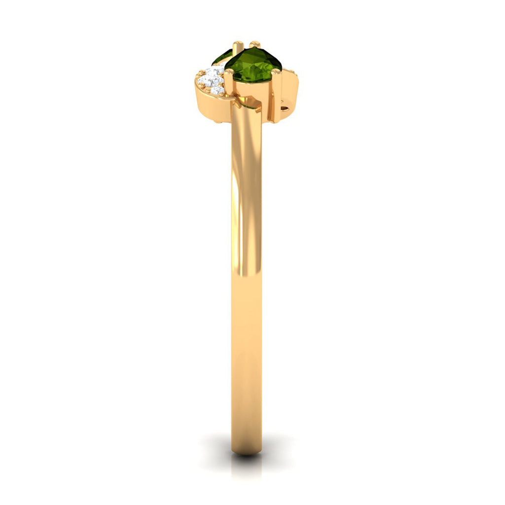 Real Pear Shape Peridot 2 Stone Promise Ring with Diamond