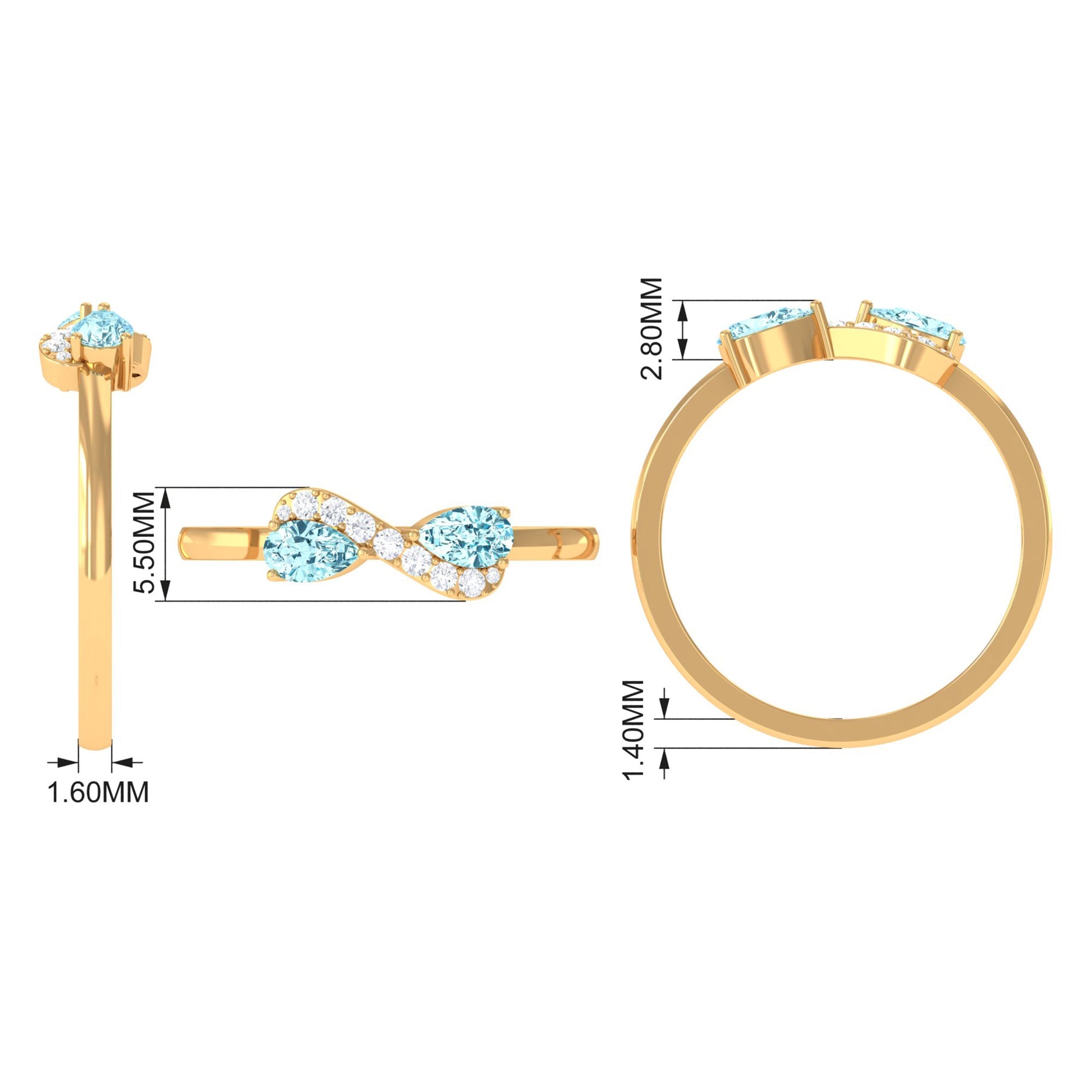 1/2 CT Pear Aquamarine Infinity Promise Ring with Diamond