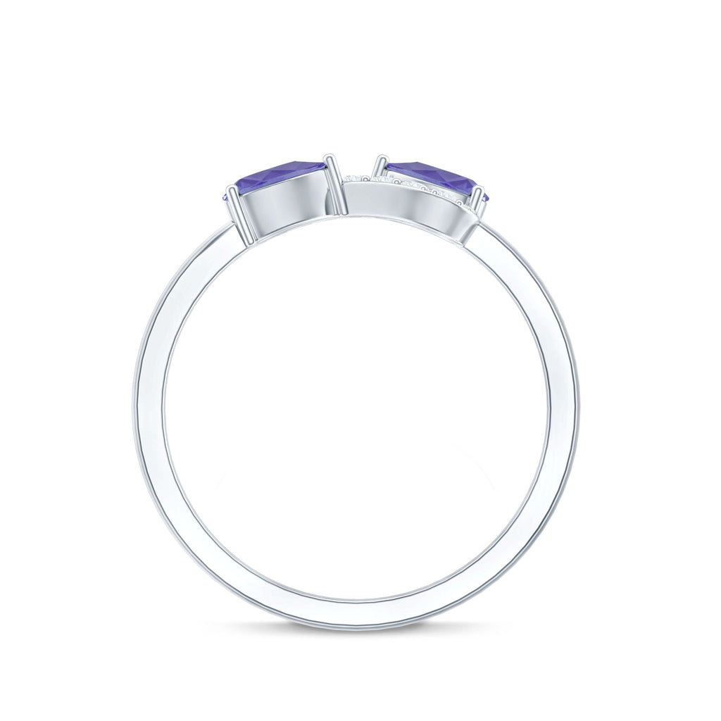 Real Tanzanite 2 Stone Promise Ring with Diamond