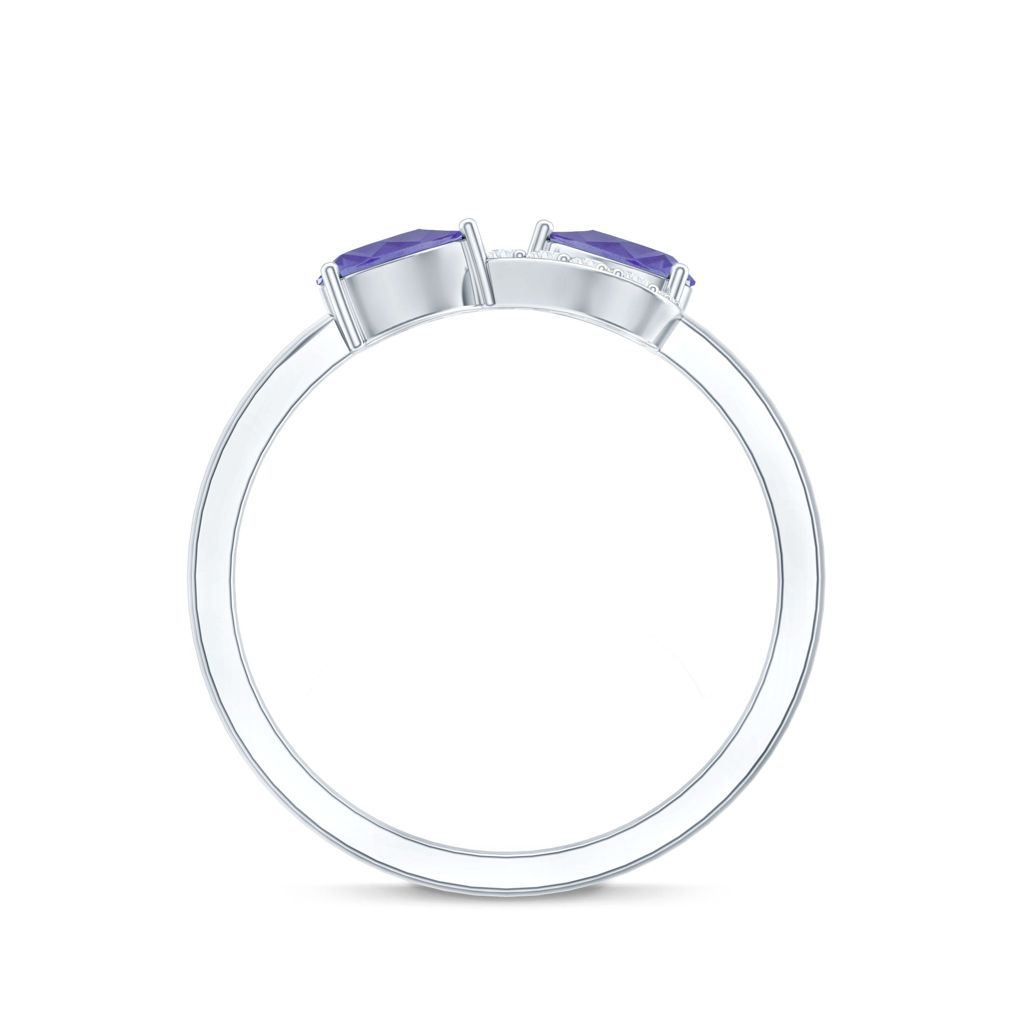 Real Tanzanite 2 Stone Promise Ring with Diamond