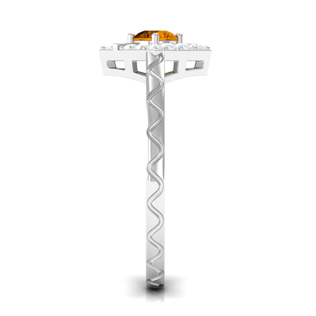 0.50 CT Round Shape Citrine Minimal Textured Ring with Diamond