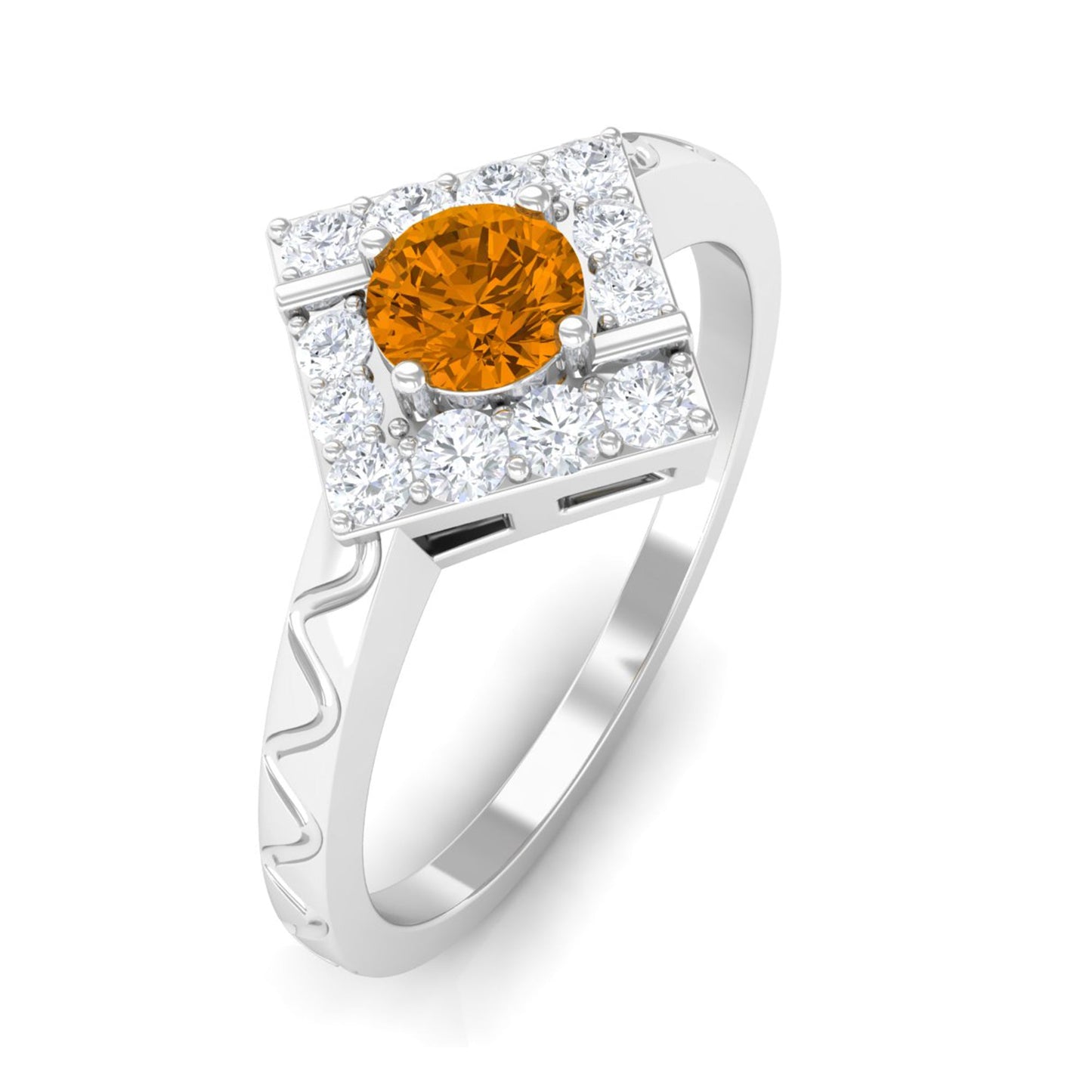 0.50 CT Round Shape Citrine Minimal Textured Ring with Diamond