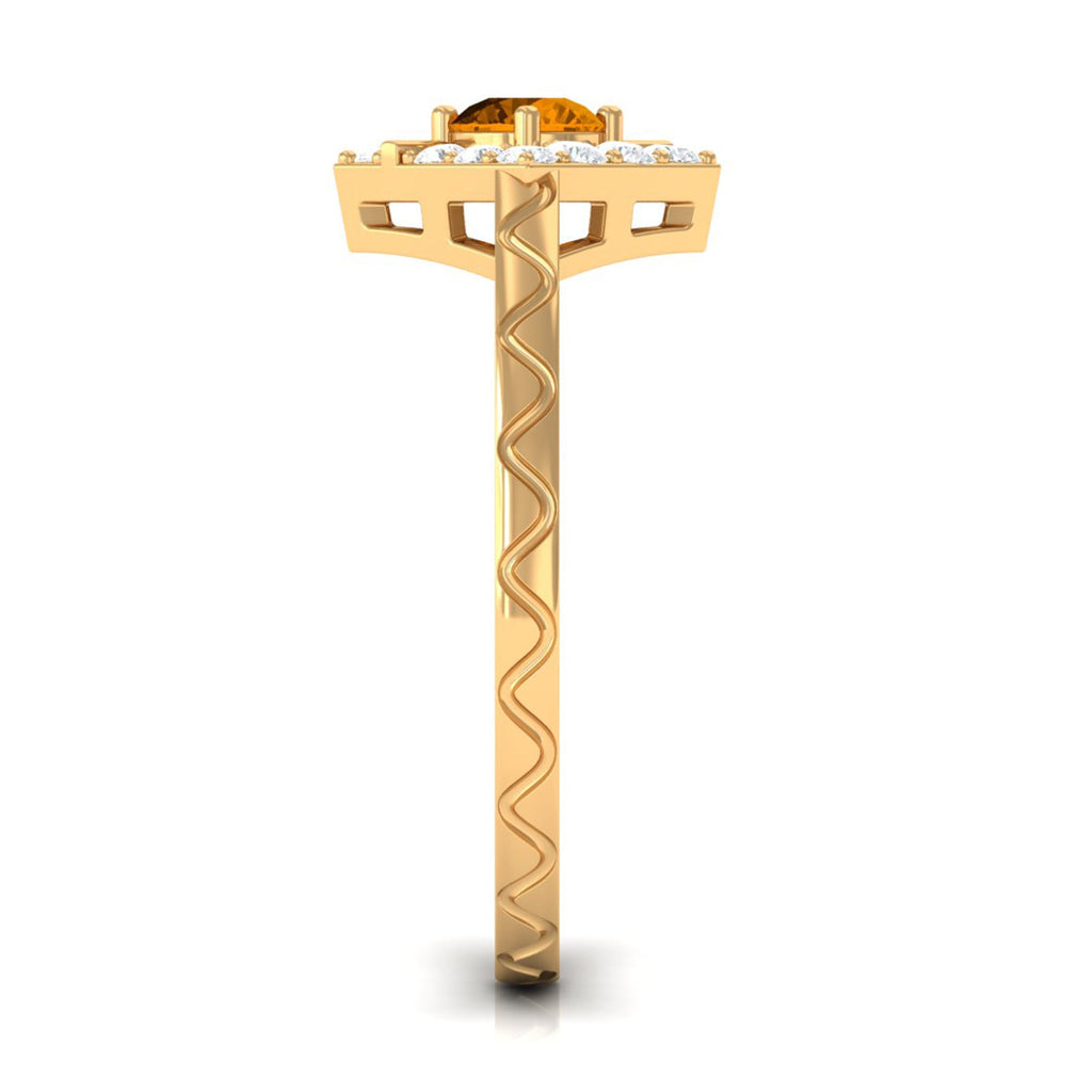 0.50 CT Round Shape Citrine Minimal Textured Ring with Diamond