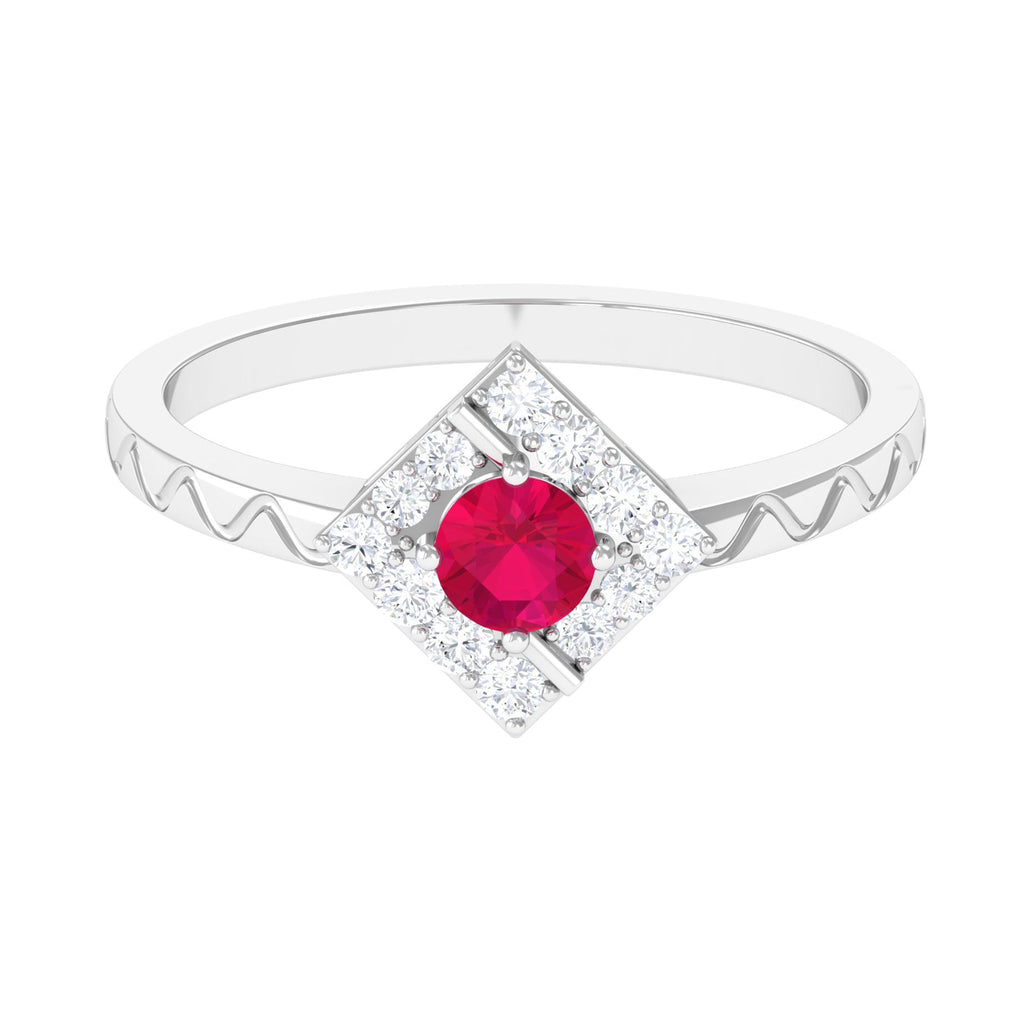 Minimal Ruby and Diamond Textured Ring