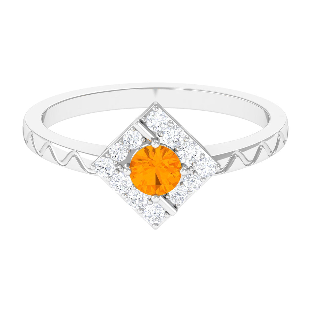 1/2 Carat Minimal Fire Opal and Diamond Textured Ring