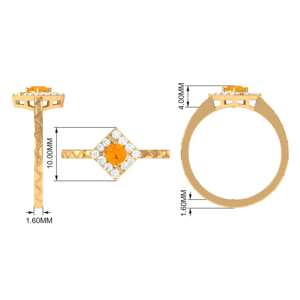 1/2 Carat Minimal Fire Opal and Diamond Textured Ring