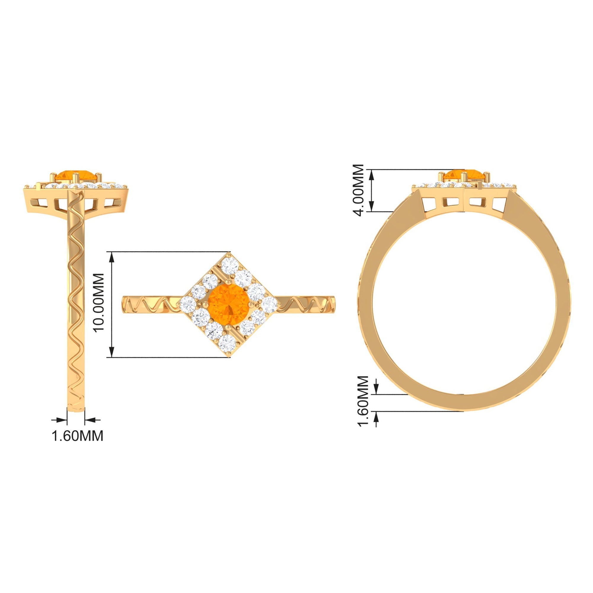 1/2 Carat Minimal Fire Opal and Diamond Textured Ring