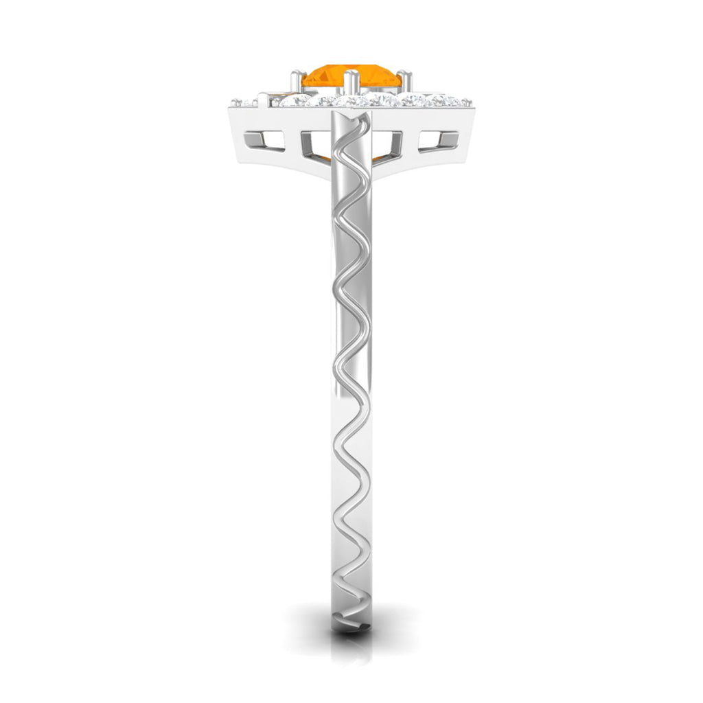 1/2 Carat Minimal Fire Opal and Diamond Textured Ring