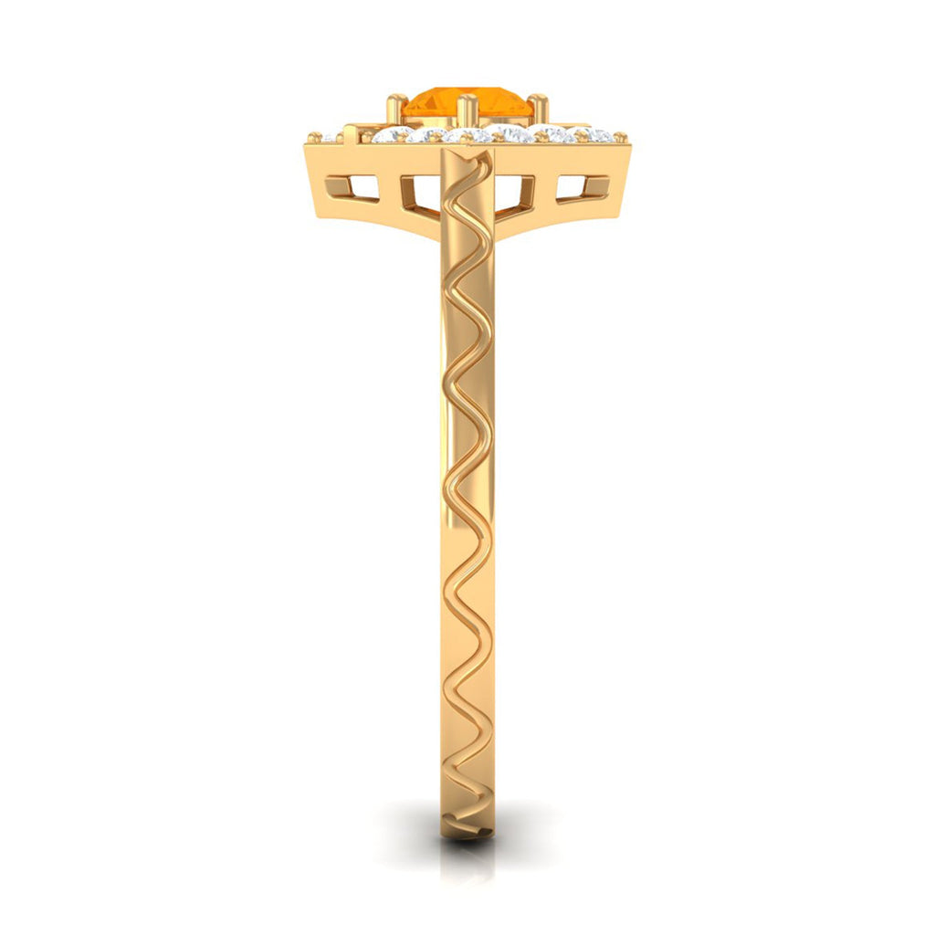 1/2 Carat Minimal Fire Opal and Diamond Textured Ring