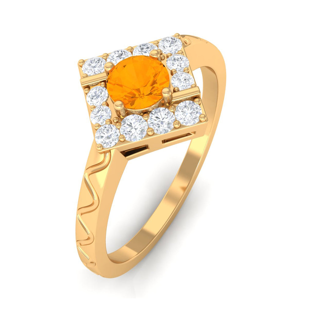 1/2 Carat Minimal Fire Opal and Diamond Textured Ring