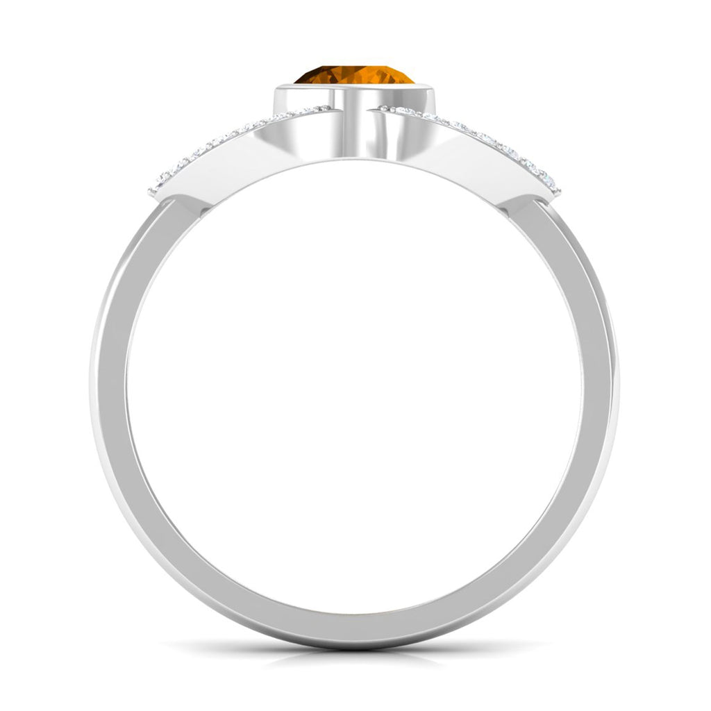 0.75 CT Split Shank Citrine Solitaire Ring with Diamond Accent