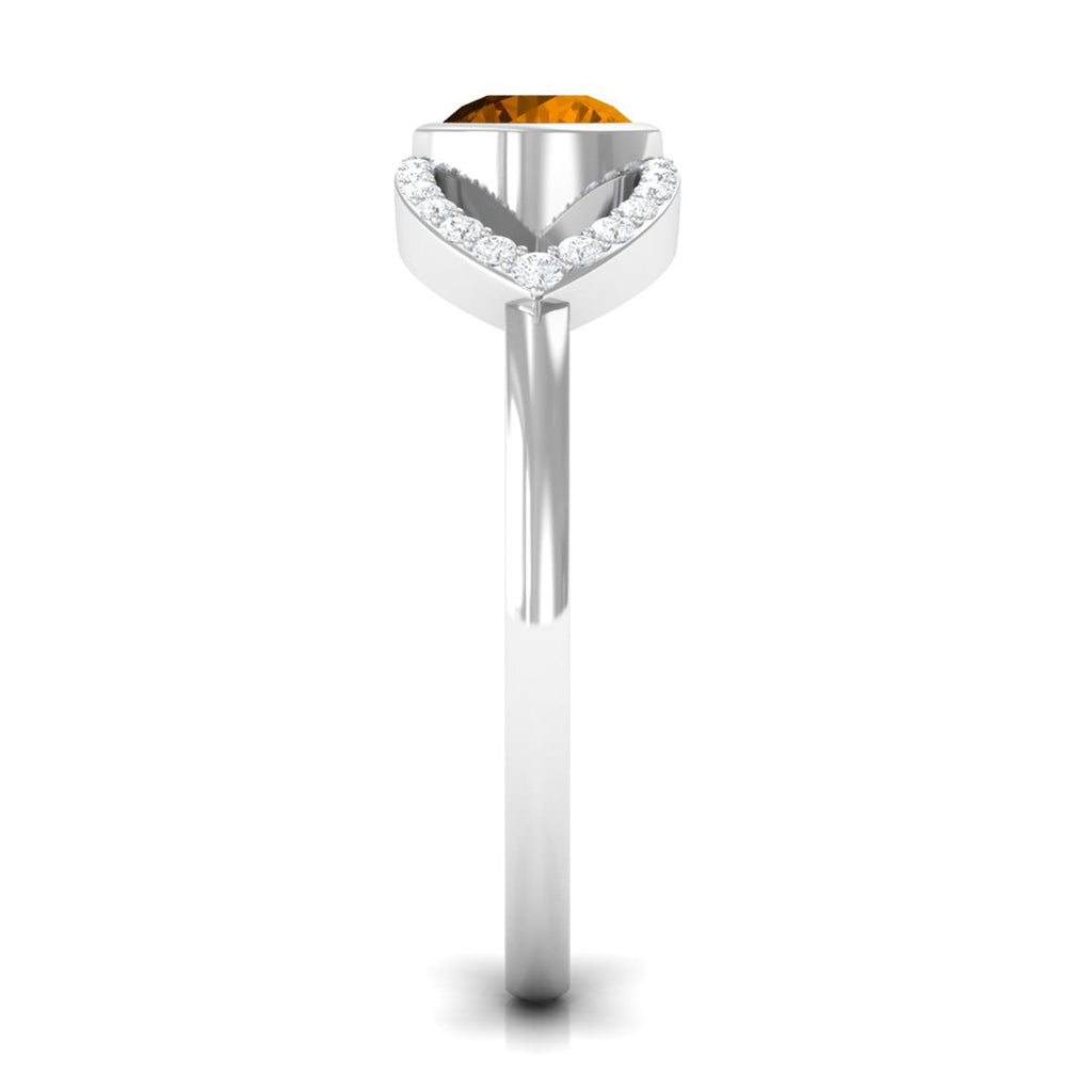0.75 CT Split Shank Citrine Solitaire Ring with Diamond Accent