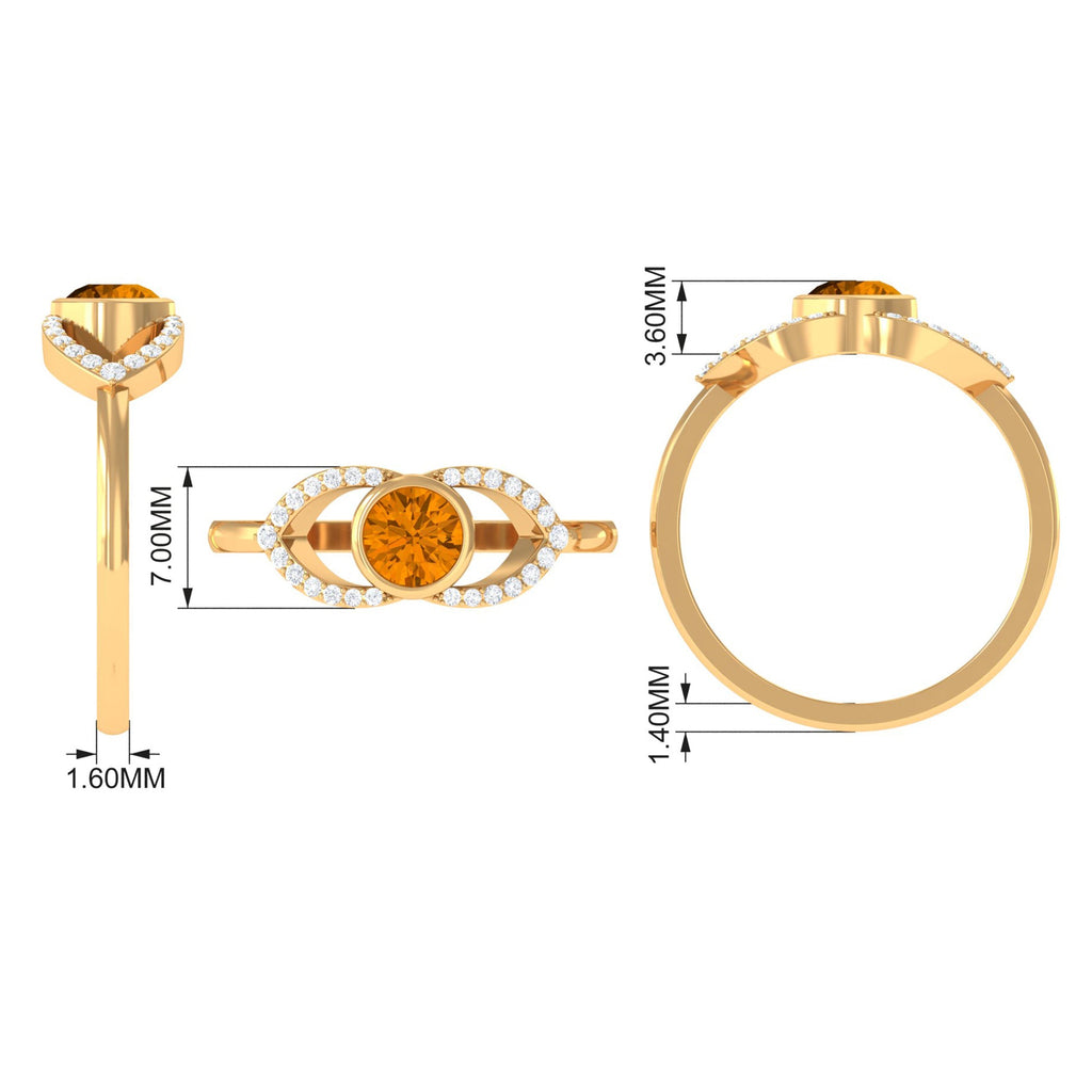 0.75 CT Split Shank Citrine Solitaire Ring with Diamond Accent