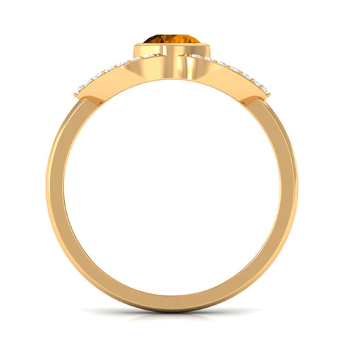 0.75 CT Split Shank Citrine Solitaire Ring with Diamond Accent