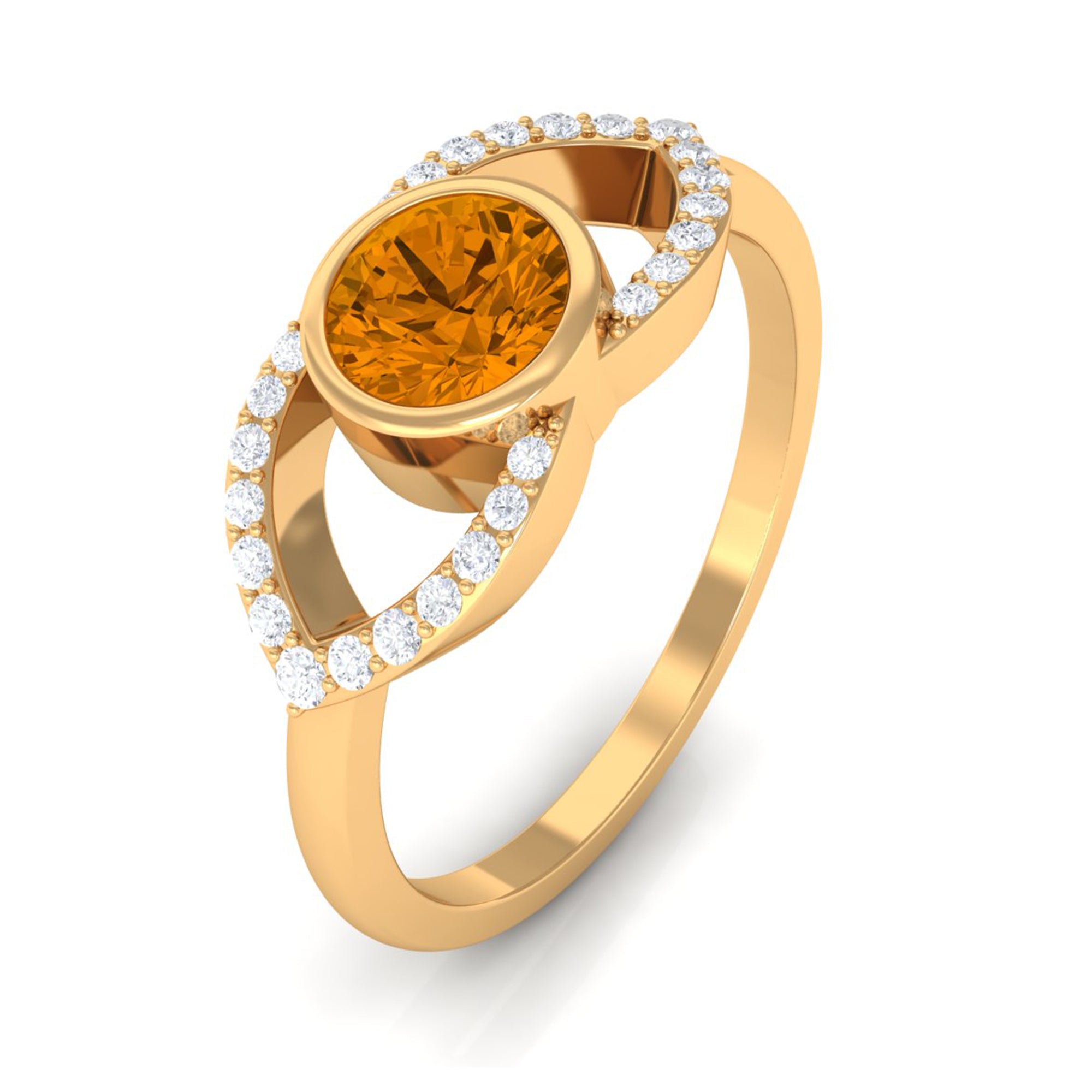 0.75 CT Split Shank Citrine Solitaire Ring with Diamond Accent