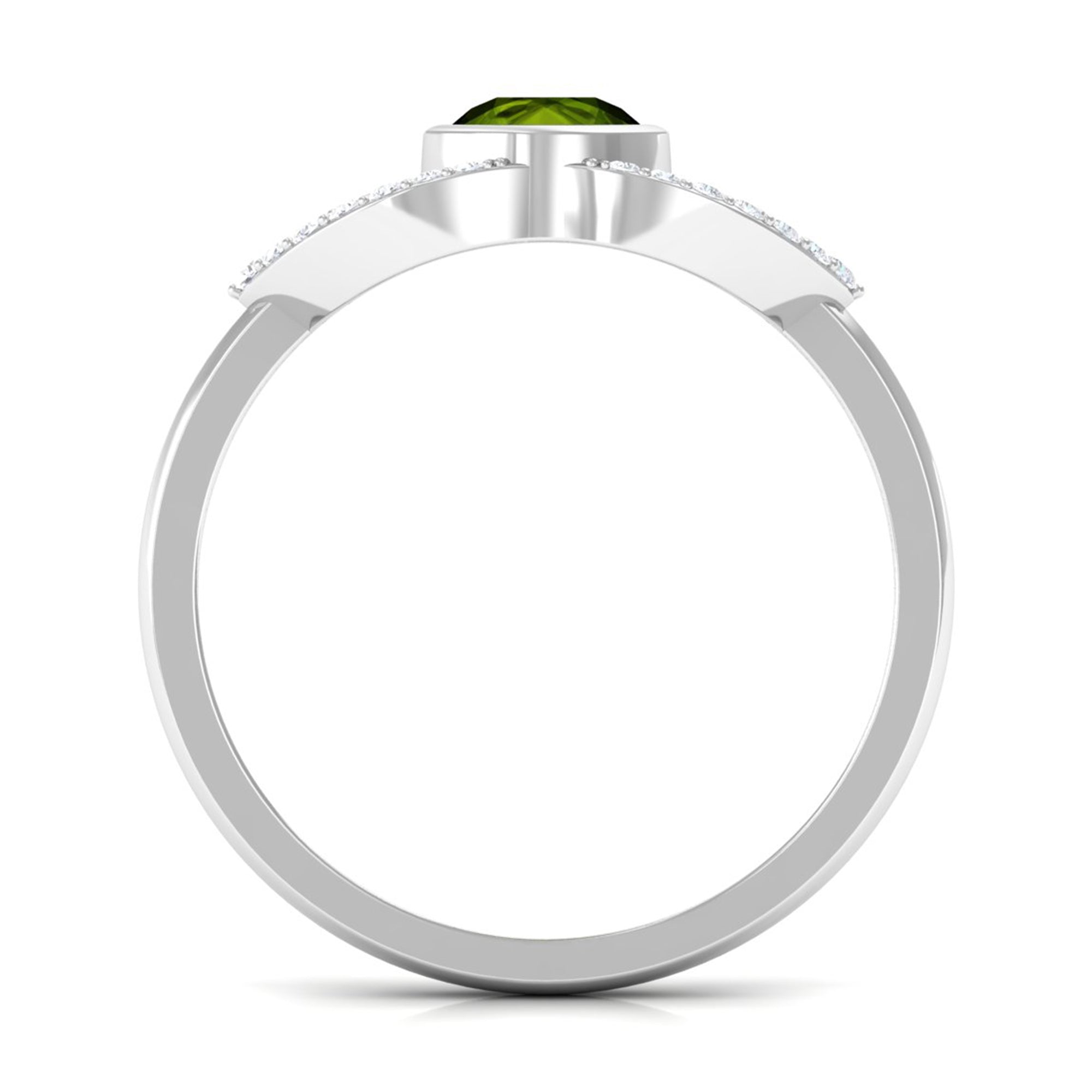0.75 CT Split Shank Peridot Solitaire Ring with Diamond Accent
