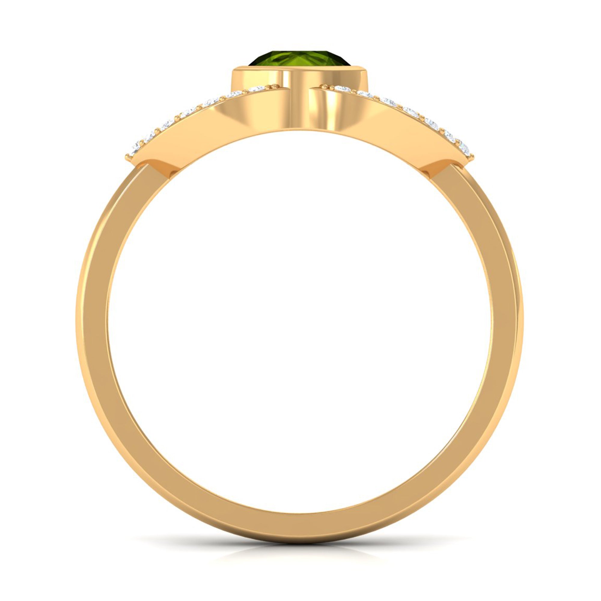 0.75 CT Split Shank Peridot Solitaire Ring with Diamond Accent