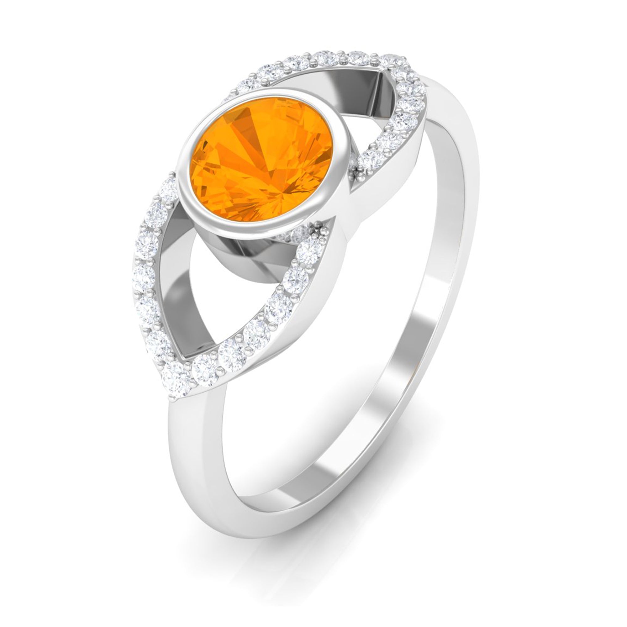 3/4 Ct Fire Opal and Diamond Split Shank Engagement Ring