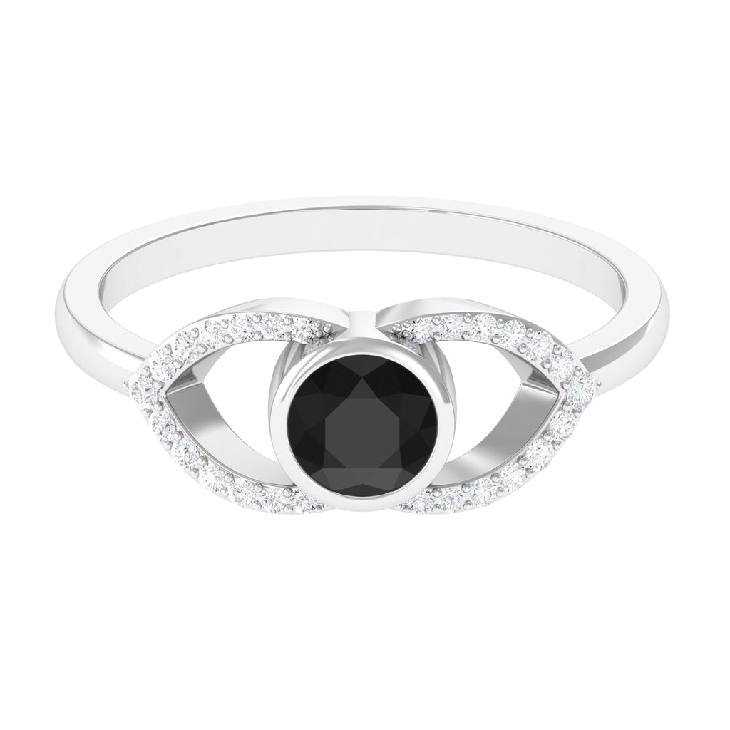 Bezel Set Solitaire Black Spinel and Diamond Ring in Split Shank