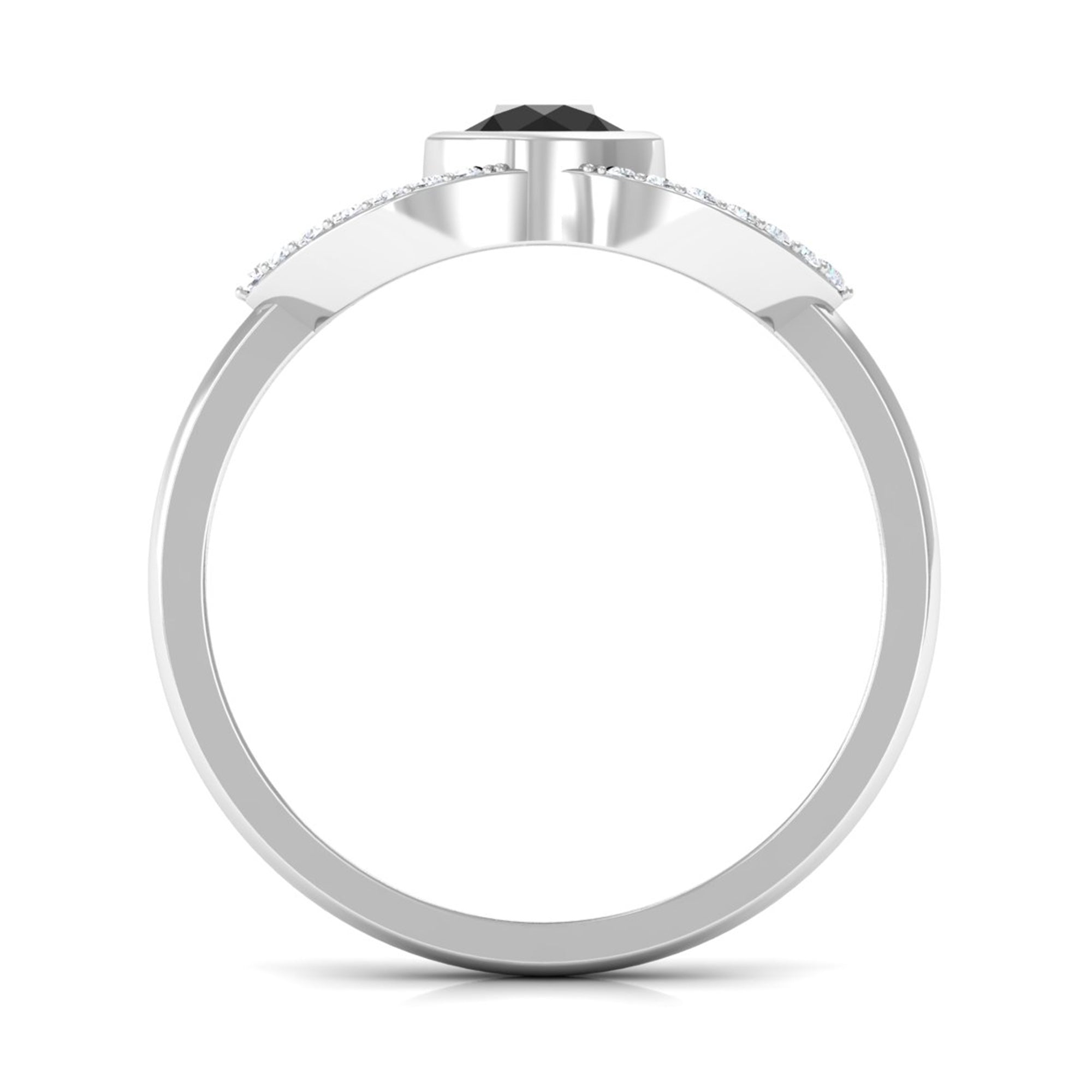 Bezel Set Solitaire Black Spinel and Diamond Ring in Split Shank