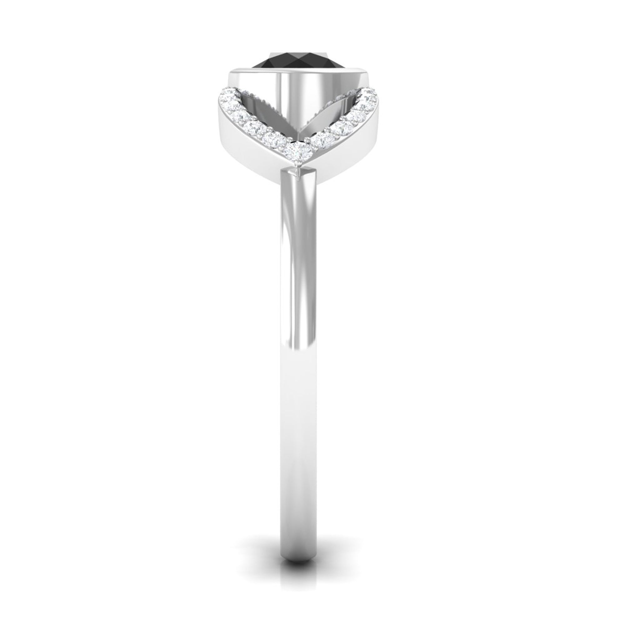 Bezel Set Solitaire Black Spinel and Diamond Ring in Split Shank