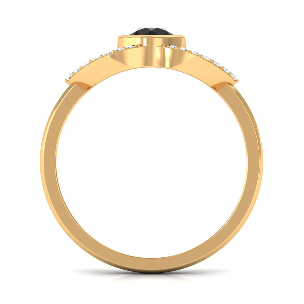 Bezel Set Solitaire Black Spinel and Diamond Ring in Split Shank