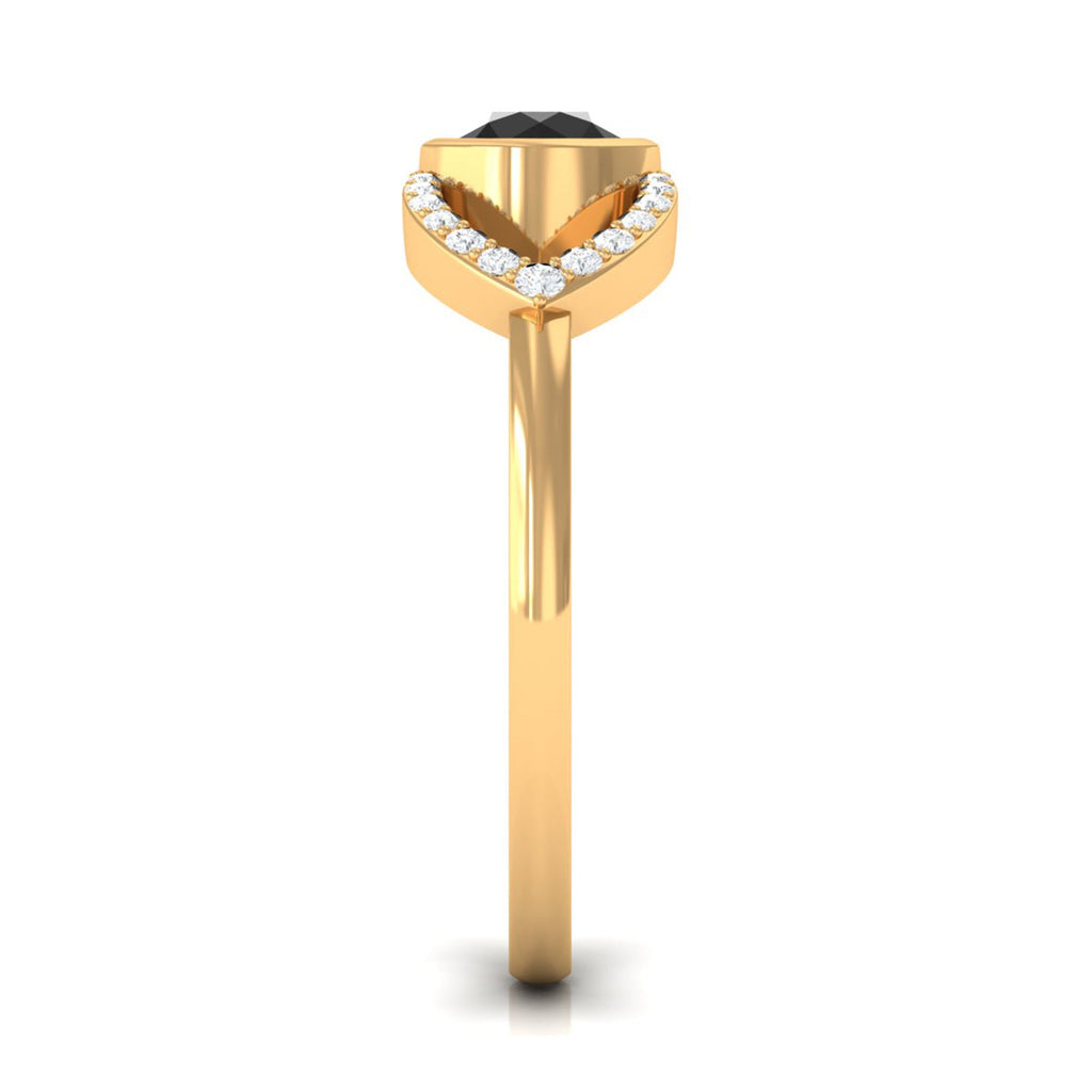 Bezel Set Solitaire Black Spinel and Diamond Ring in Split Shank