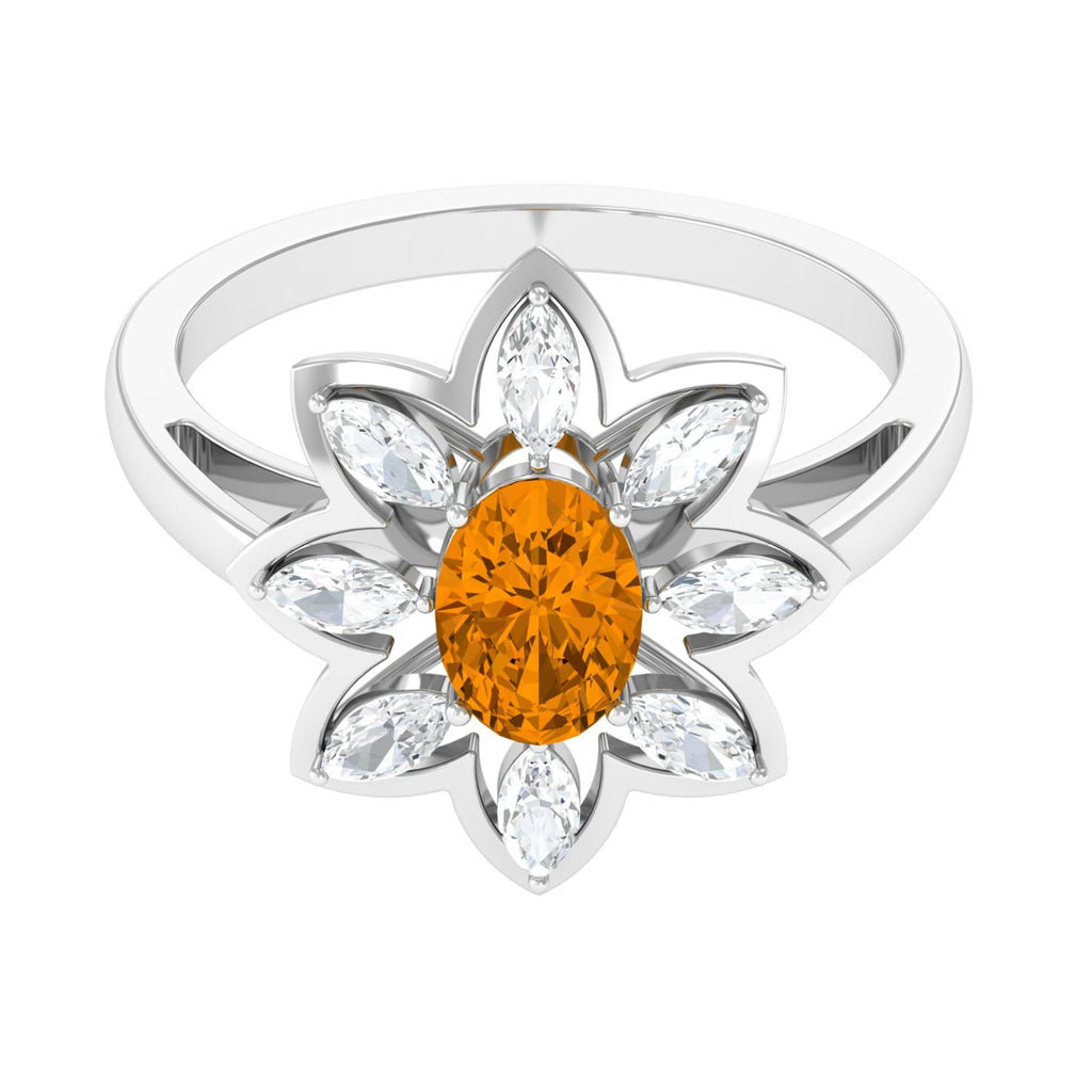 1.25 CT Oval Cut Citrine Cocktail Ring with Moissanite Stones