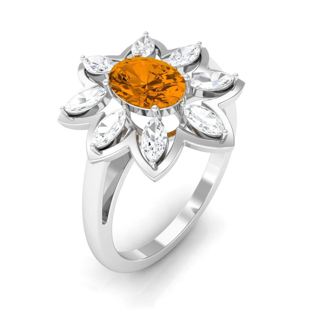 1.25 CT Oval Cut Citrine Cocktail Ring with Moissanite Stones