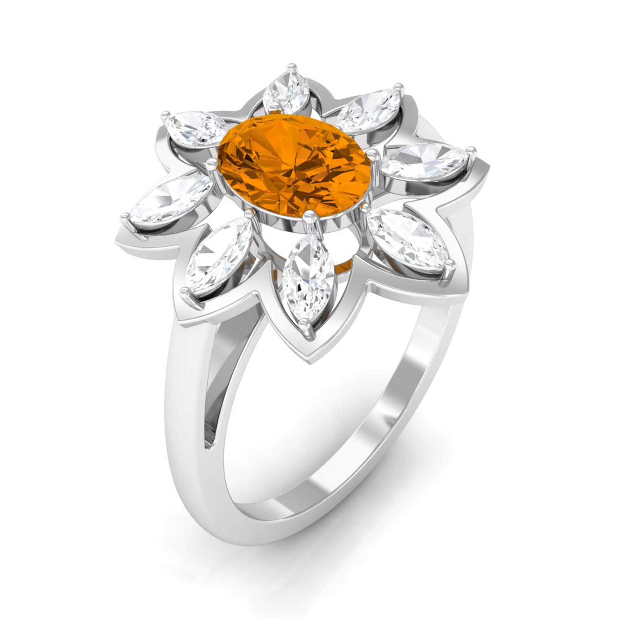 1.25 CT Oval Cut Citrine Cocktail Ring with Moissanite Stones