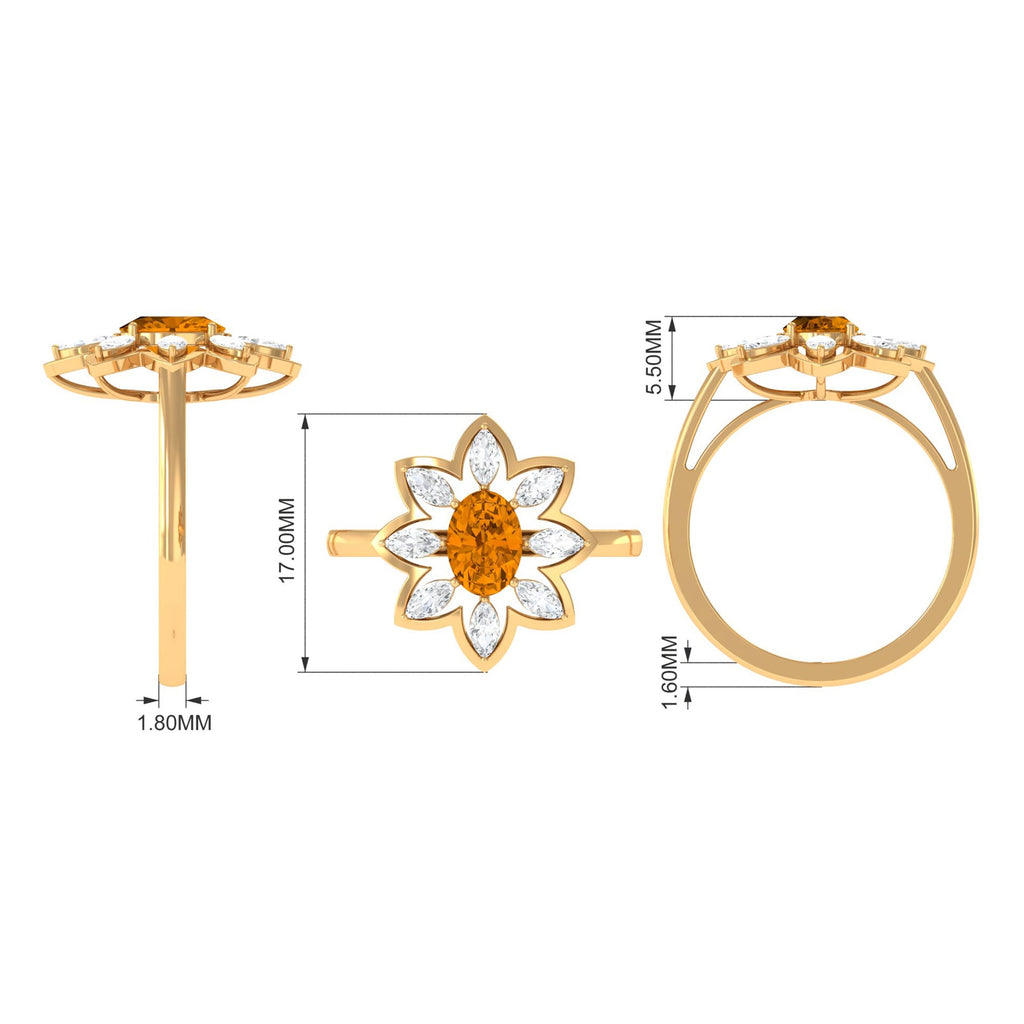 1.25 CT Oval Cut Citrine Cocktail Ring with Moissanite Stones