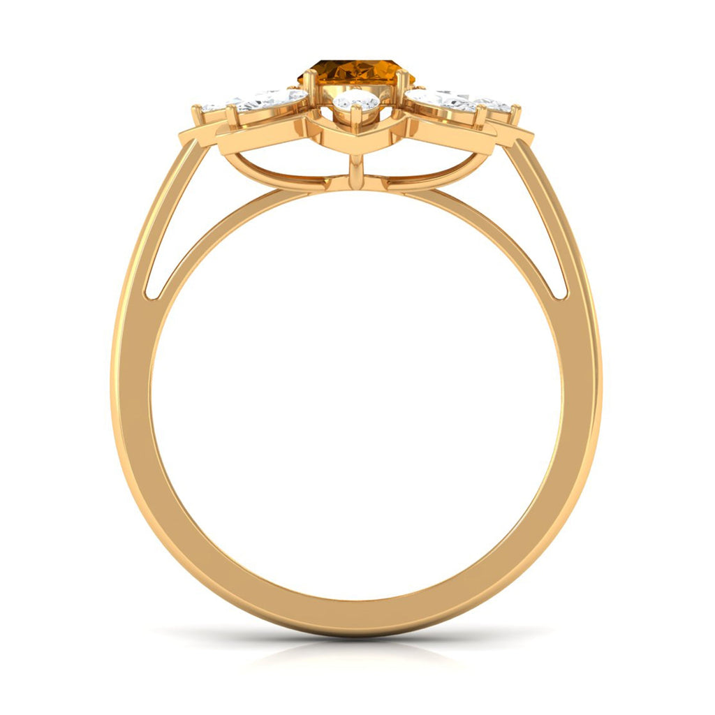1.25 CT Oval Cut Citrine Cocktail Ring with Moissanite Stones