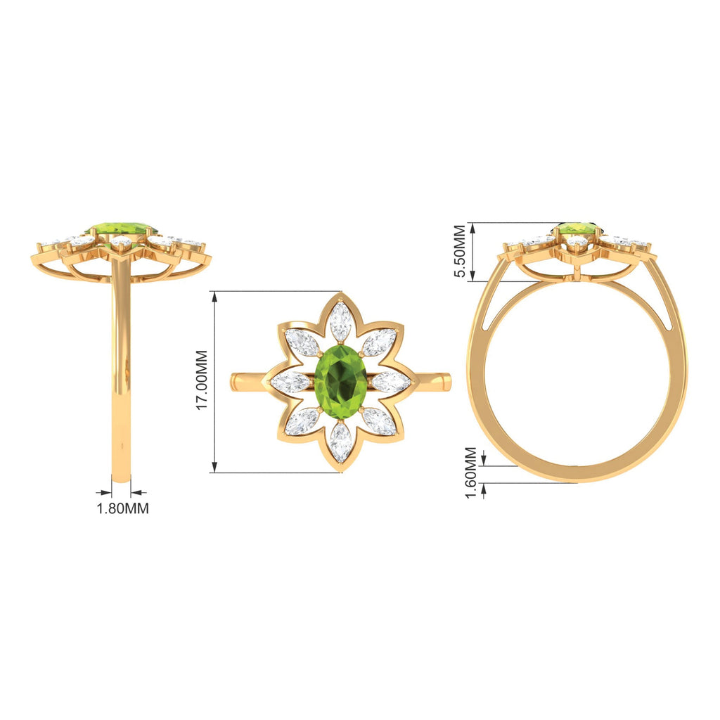 1.25 CT Oval Cut Peridot Cocktail Ring with Moissanite