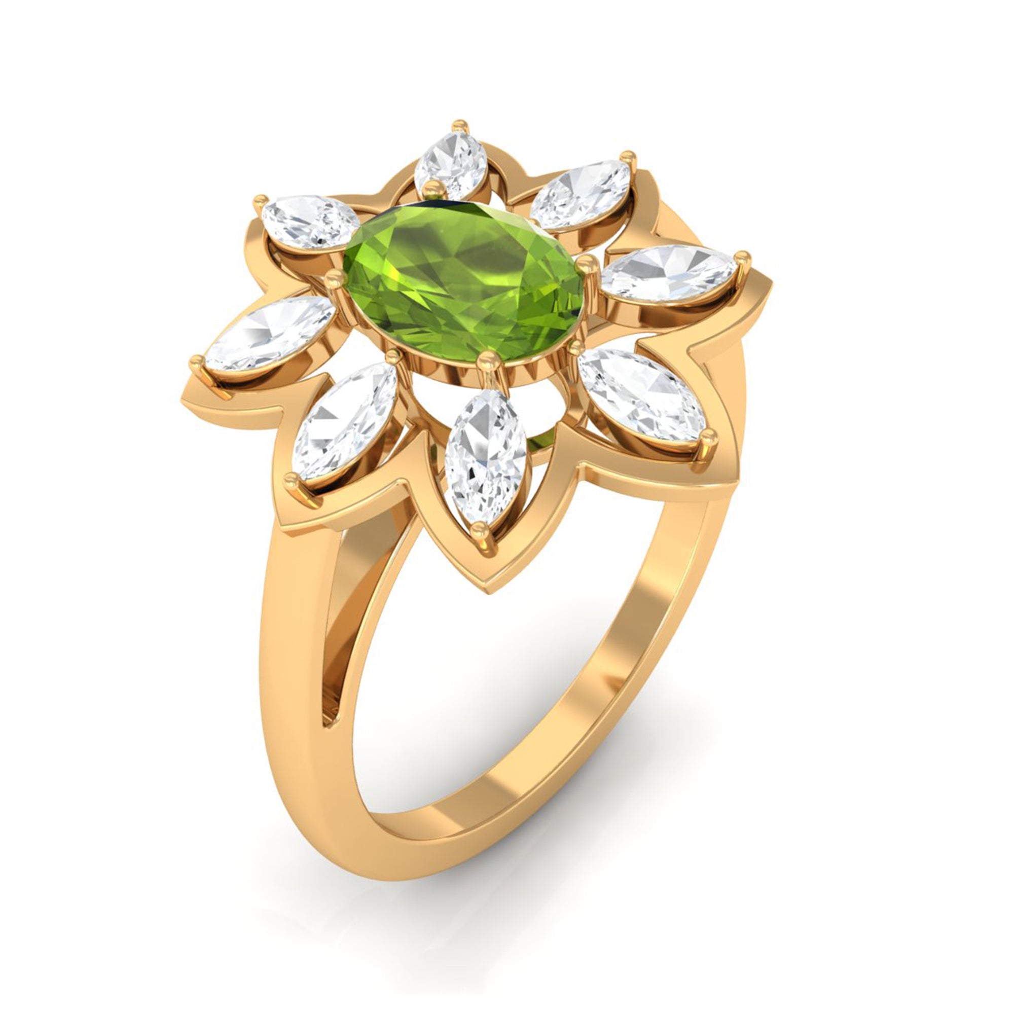 1.25 CT Oval Cut Peridot Cocktail Ring with Moissanite