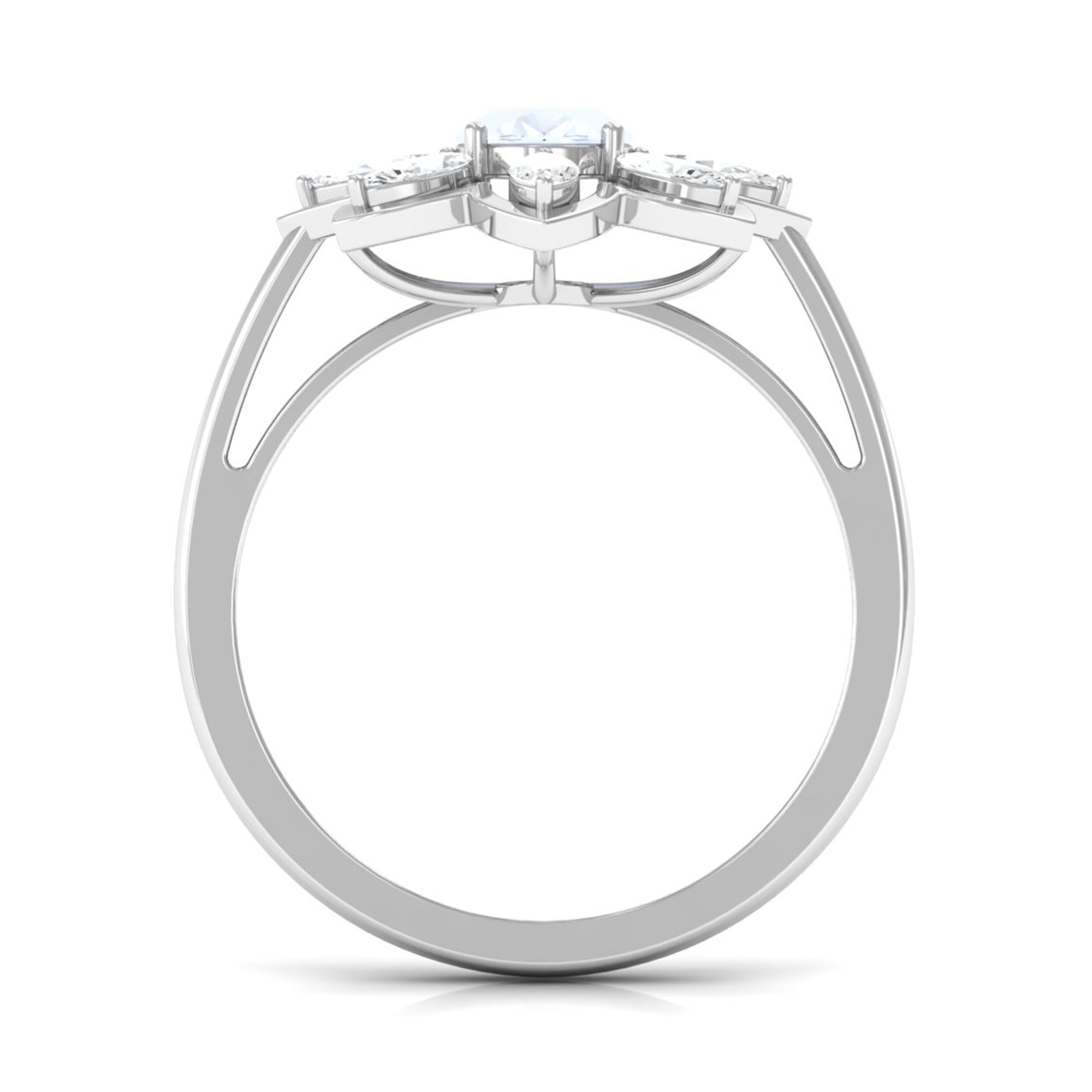1.75 CT Oval Cut Moonstone and Moissanite Flower Cocktail Ring
