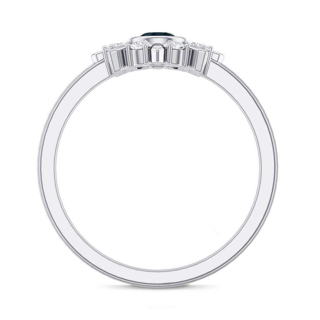 5mm Round London Blue Topaz Flower Ring with Diamond