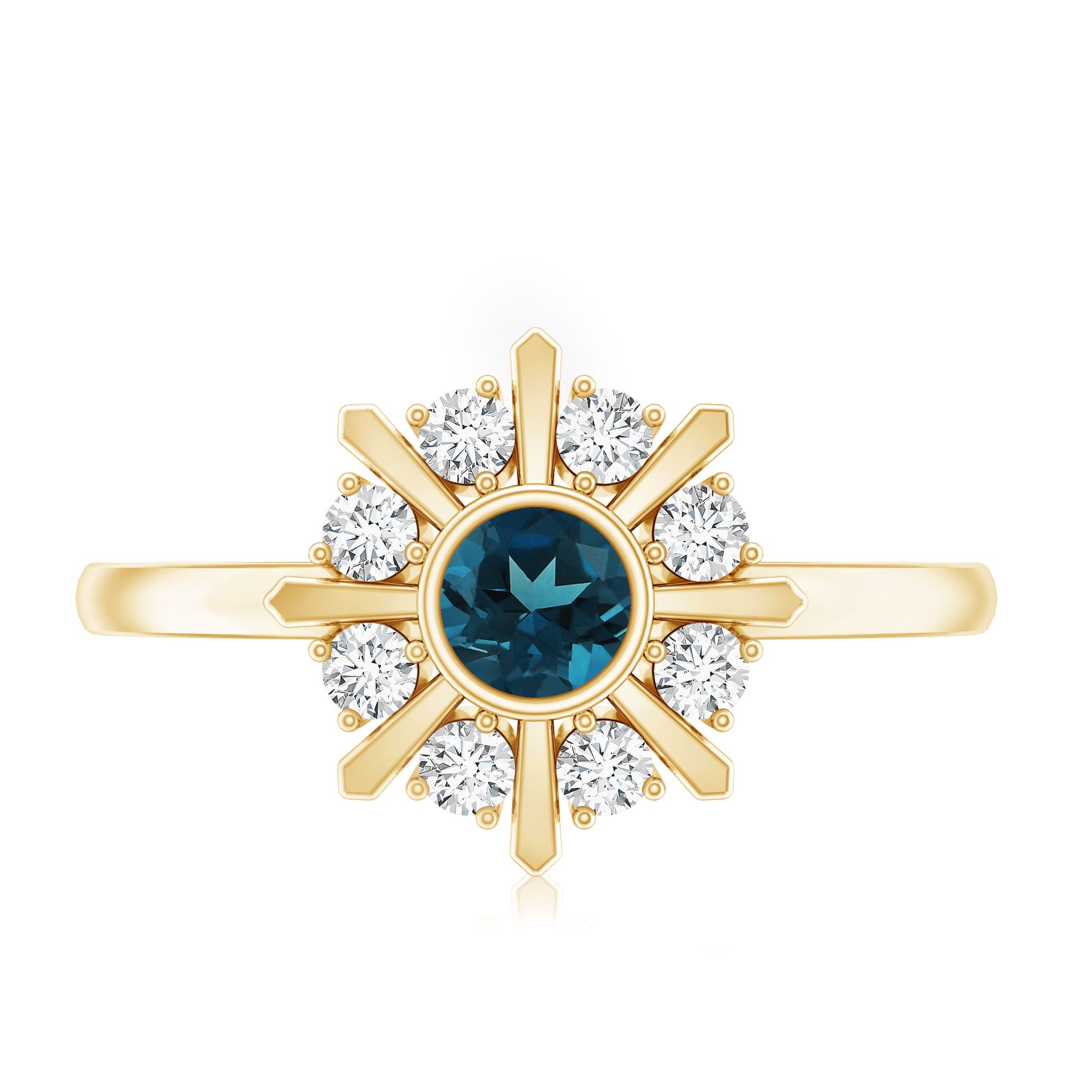 5mm Round London Blue Topaz Flower Ring with Diamond