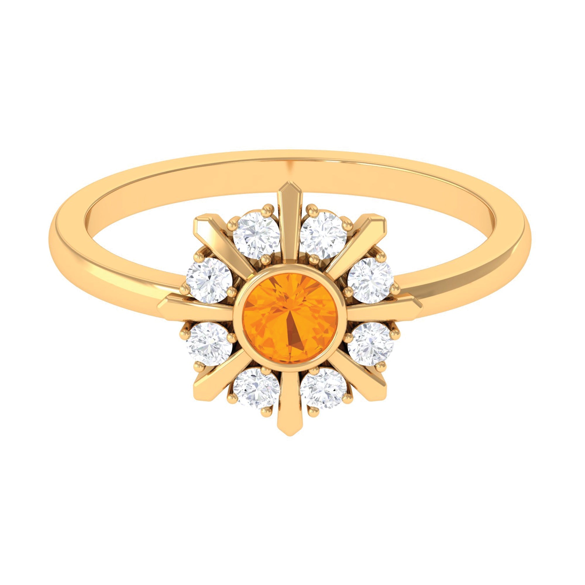 1/2 Carat Bezel Set Fire Opal Statement Ring with Diamond