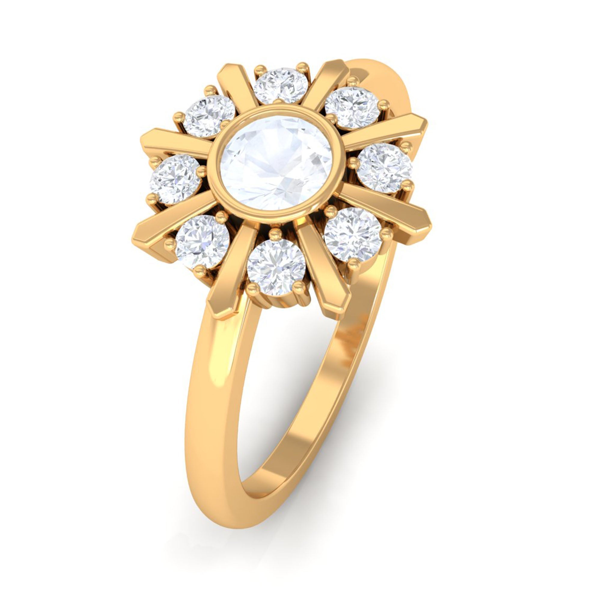 3/4 Carat Bezel Set Moonstone and Diamond Statement Ring