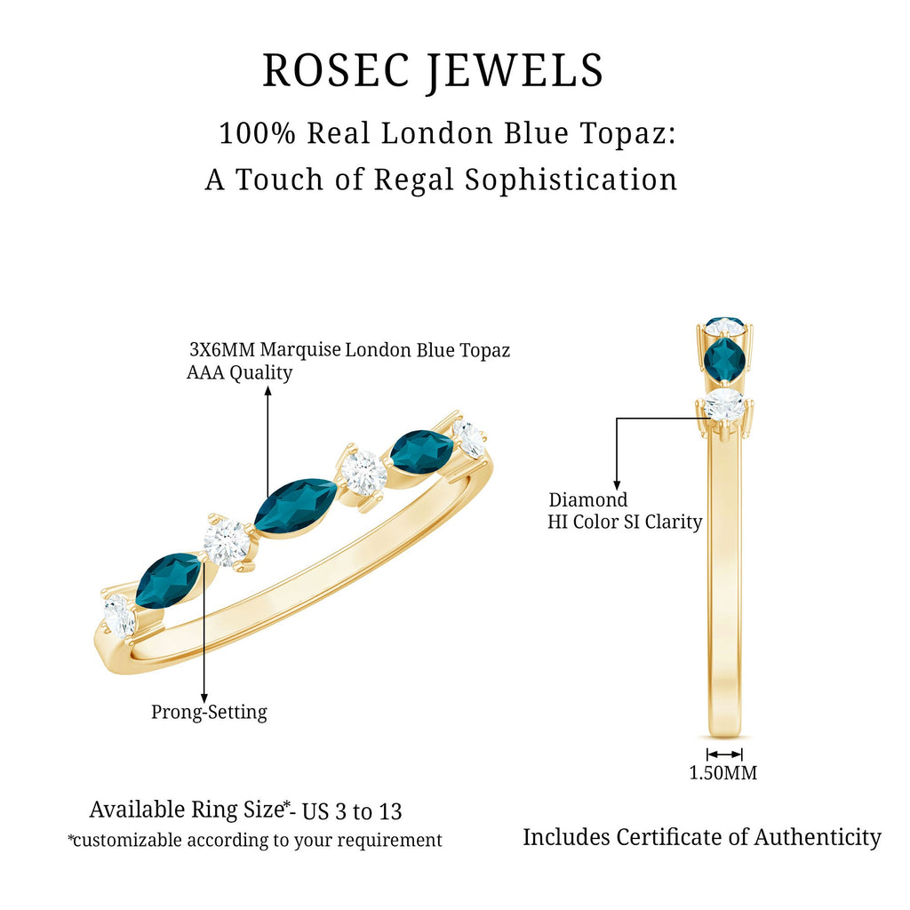 Marquise London Blue Topaz Stackable Eternity Band with Diamond