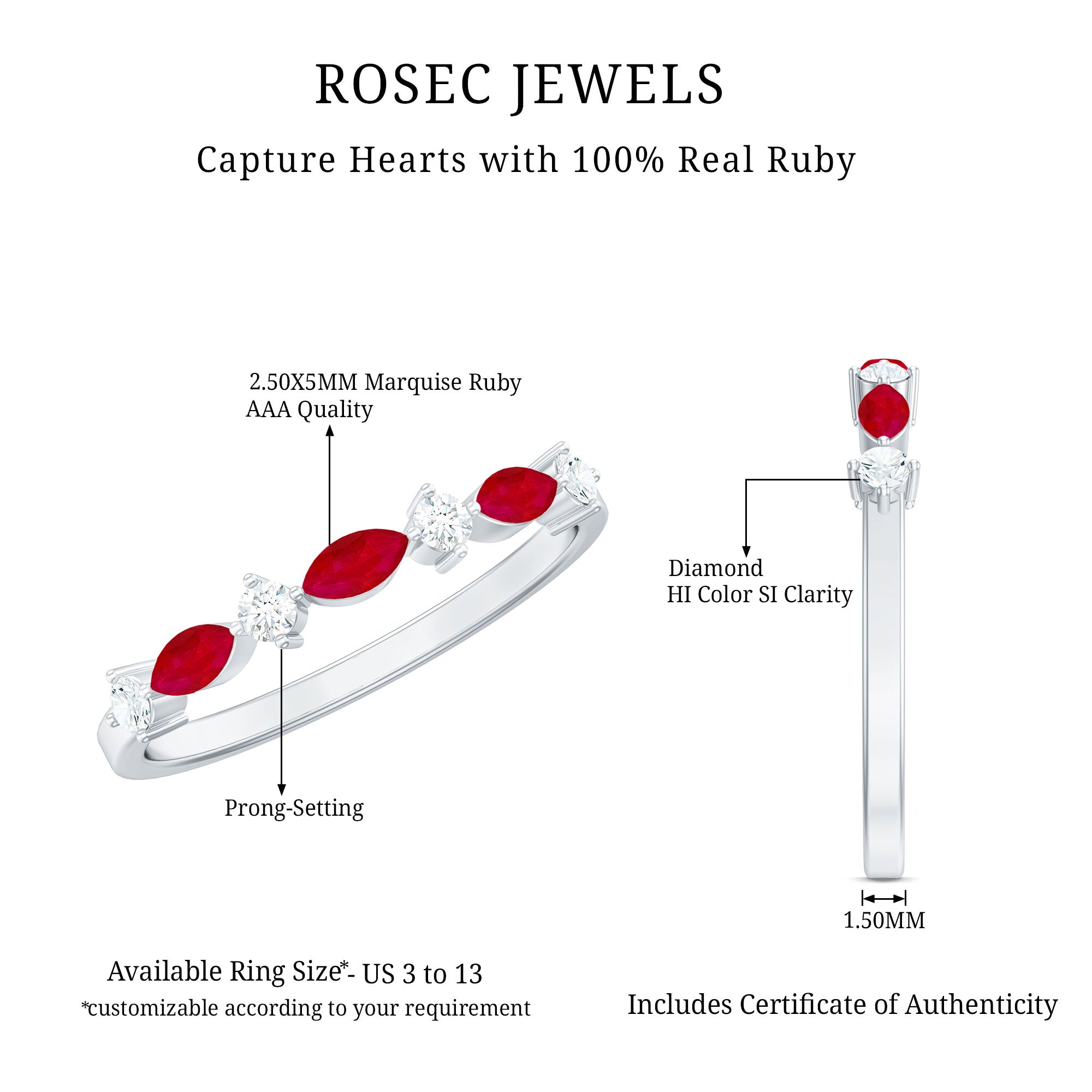 Simple Ruby and Diamond Half Eternity Ring